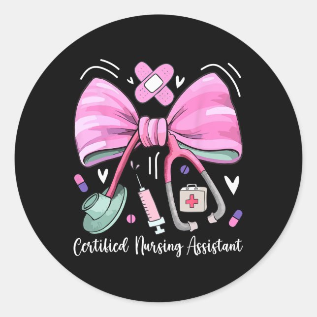 Certified Nursing Istant Cna Stethoscope Coquette  Classic Round Sticker (Front)