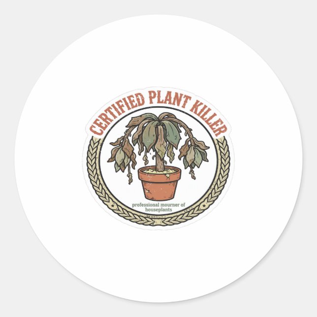 Certified Plant Killer Funny Sticker (Front)