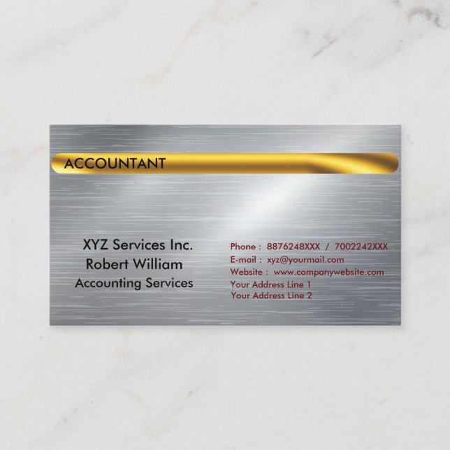 Certified Public Accountant  Gold Silver BG CPA Business Card (Front)