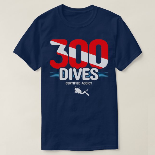 Certified Scuba Diver 300 Dives Down Scuba Diver S T-Shirt (Design Front)