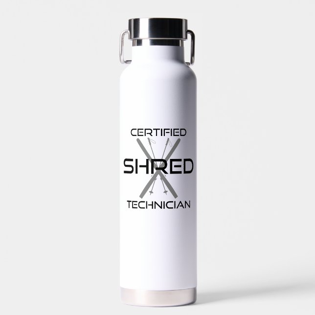 Certified Shred Technician Skiing Water Bottle (Front)