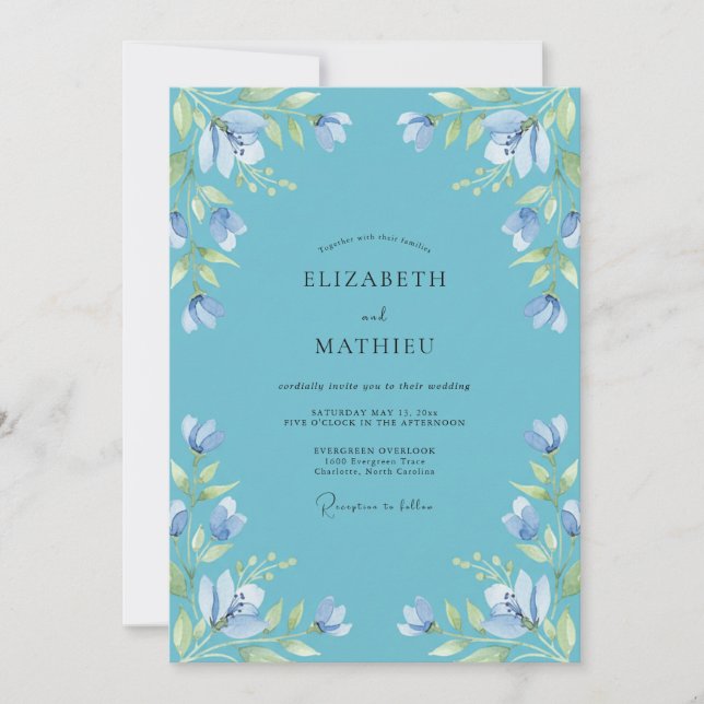 Cerulean Blossom Wedding Invitation (Front)