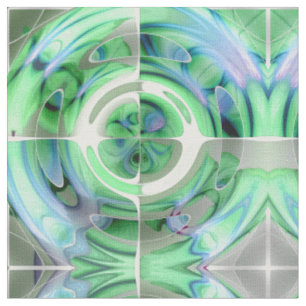 Cerulean Blue and Jade Abstract Collage Fabric