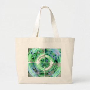 Cerulean Blue and Jade Abstract Collage Large Tote Bag