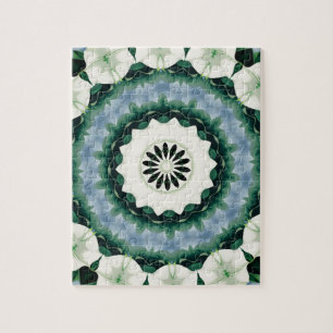 Cerulean Blue and Sacramento Green Mandala Jigsaw Puzzle