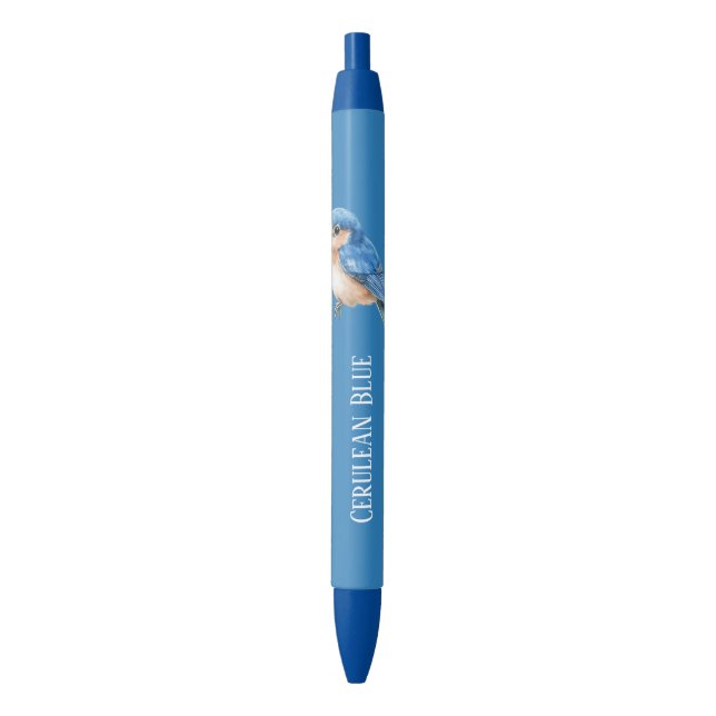 Cerulean Blue Bird Black Ink Pen (Front Vertical)
