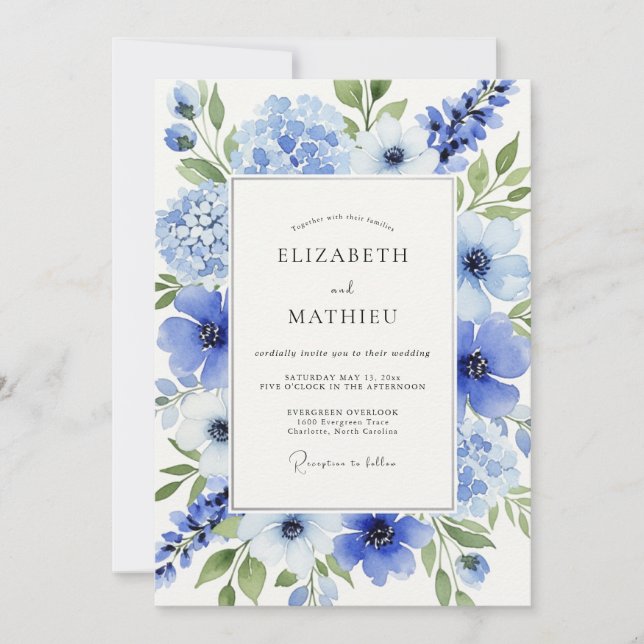 Cerulean Blue Dreamy Spring Wedding Invitation (Front)