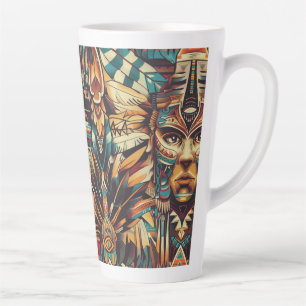 Cerulean Blue "Mesoamerican Motif" Tall Latte Mug