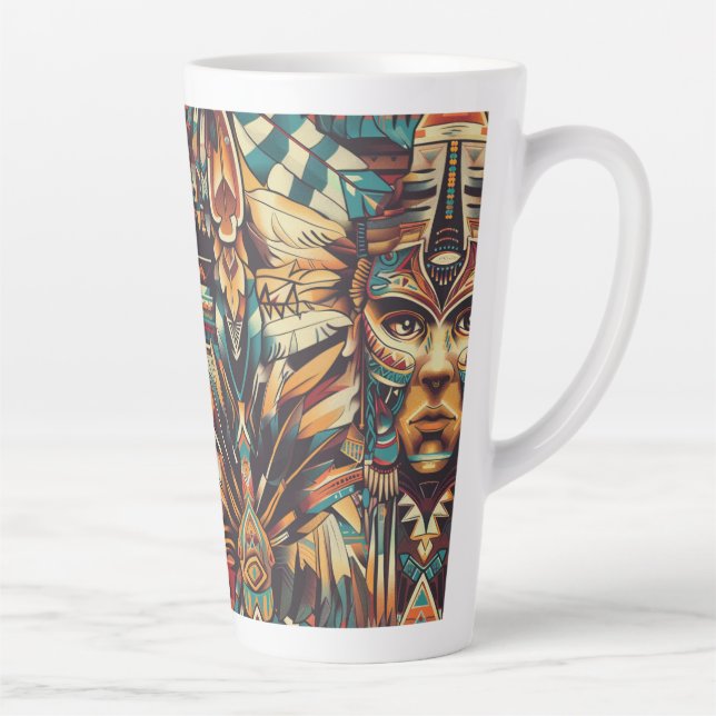 Cerulean Blue "Mesoamerican Motif" Tall Latte Mug (Right)