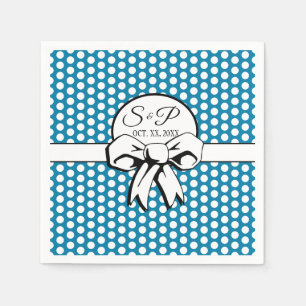 Cerulean Blue Polka Dot White Bow Personalised Napkin