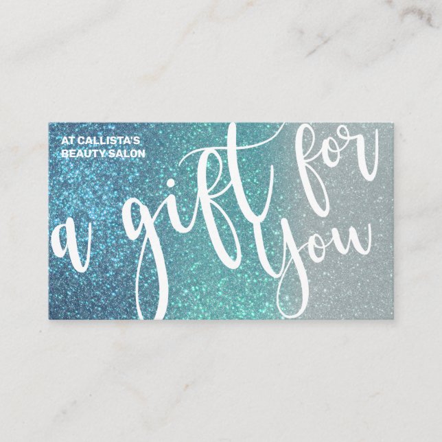 Cerulean Blue Teal Triple Glitter Gift Certificate (Front)