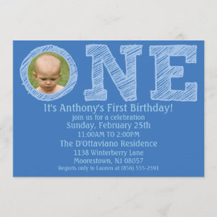 Cerulean Blue The Big One Photo First Birthday Invitation