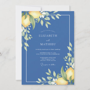 Cerulean Citrus Lemon Eucalyptus Wedding Invitation