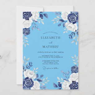 Cerulean Painted Petal Wedding Invitation