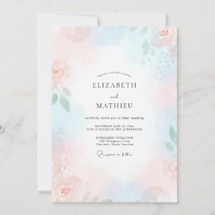 Cerulean Pink Petal Wedding Invitation