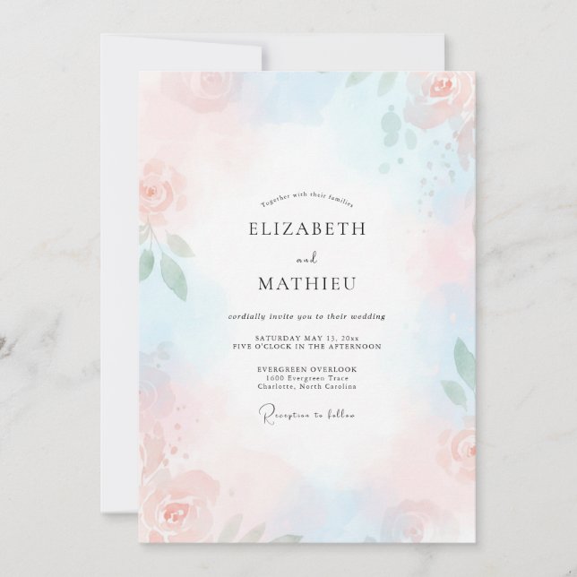 Cerulean Pink Petal Wedding Invitation (Front)