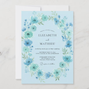 Cerulean Sky Wreath Wedding Invitation