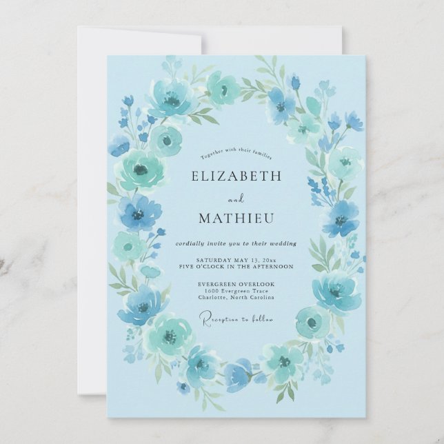 Cerulean Sky Wreath Wedding Invitation (Front)