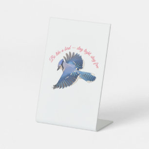 Cerulean Soar: Detailed Blue Jay in Flight Pedestal Sign
