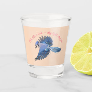 Cerulean Soar: Detailed Blue Jay in Flight Shot Glass