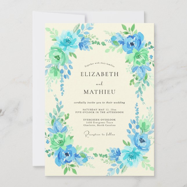 Cerulean Turquoise Petal Wedding Invitation (Front)