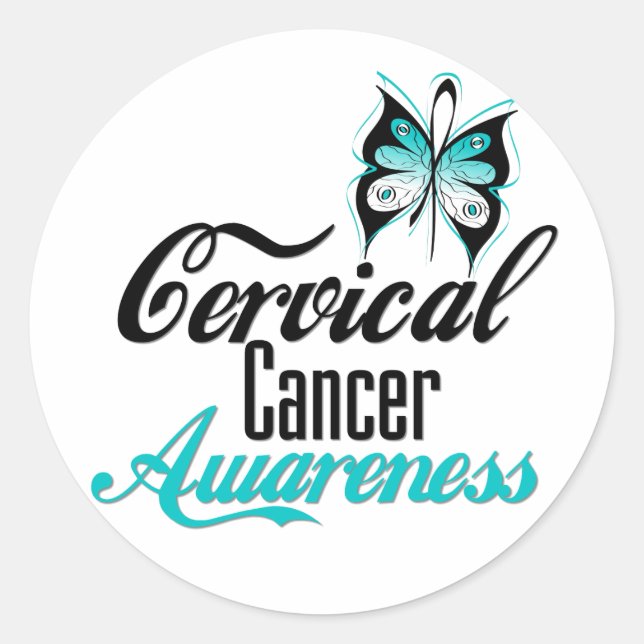 Cervical Cancer Awareness Butterfly Classic Round Sticker (Front)