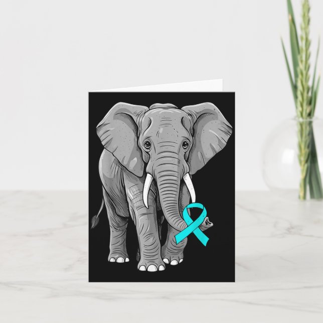 Cervical Cancer Awareness Elephant Ribbon Teal Men Card (Front)