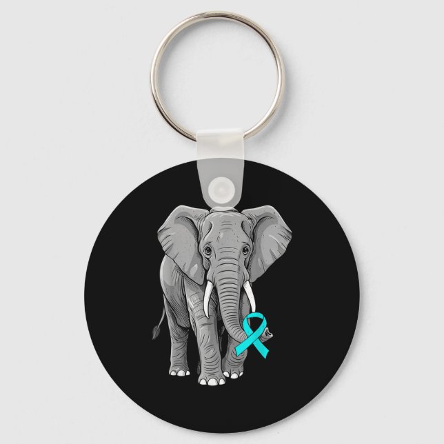 Cervical Cancer Awareness Elephant Ribbon Teal Men Key Ring (Front)