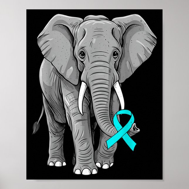 Cervical Cancer Awareness Elephant Ribbon Teal Men Poster (Front)