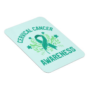 Cervical Cancer Awareness Floral Teal Ribbon Magnet