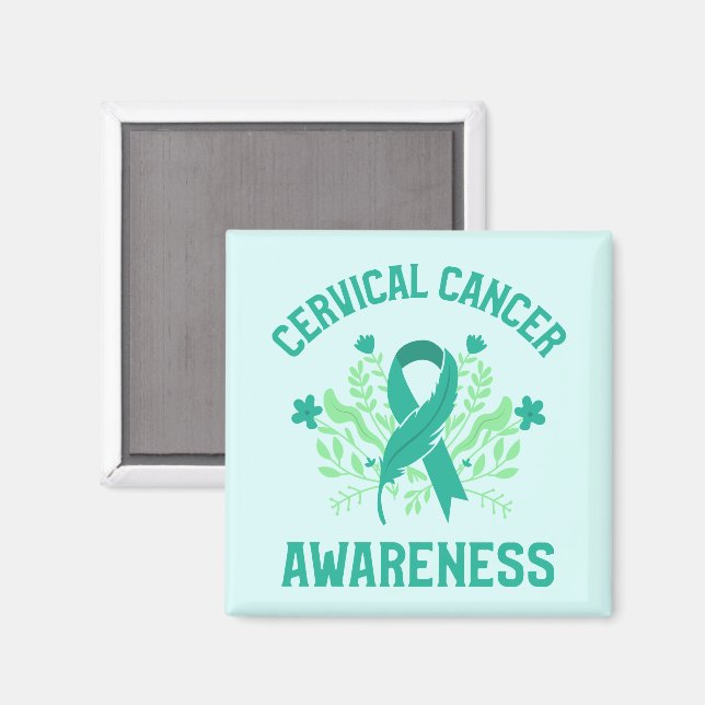 Cervical Cancer Awareness Floral Teal Ribbon Magnet (Front/Back)