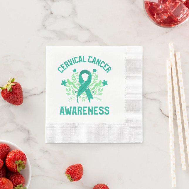 Cervical Cancer Awareness Floral Teal Ribbon Napkin (Insitu)