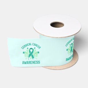 Cervical Cancer Awareness Floral Teal Ribbon Satin Ribbon
