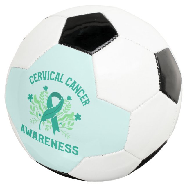 Cervical Cancer Awareness Floral Teal Ribbon Soccer Ball (Three Quarter)