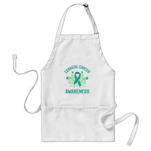 Cervical Cancer Awareness Floral Teal Ribbon Standard Apron