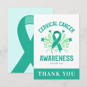 Cervical Cancer Awareness Floral Teal Ribbon Thank You Card