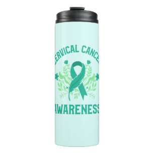 Cervical Cancer Awareness Floral Teal Ribbon Thermal Tumbler