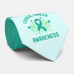 Cervical Cancer Awareness Floral Teal Ribbon Tie