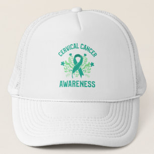 Cervical Cancer Awareness Floral Teal Ribbon Trucker Hat