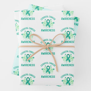 Cervical Cancer Awareness Floral Teal Ribbon Wrapping Paper Sheet