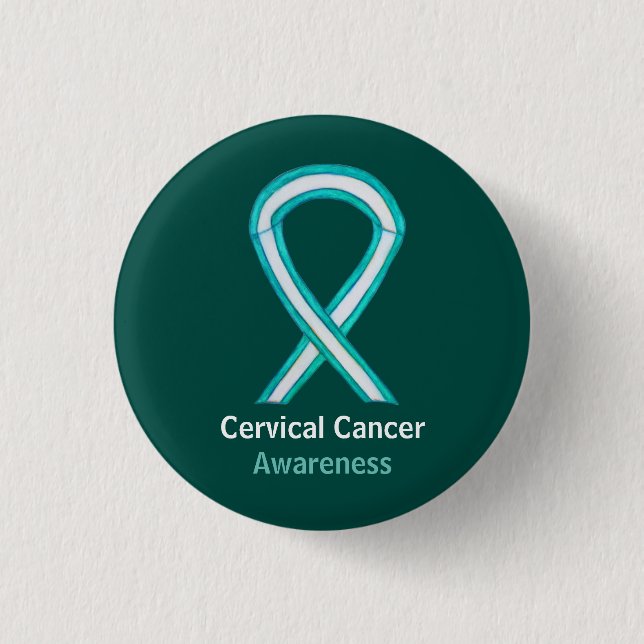 Cervical Cancer Awareness Ribbon Custom Button Pin (Front)