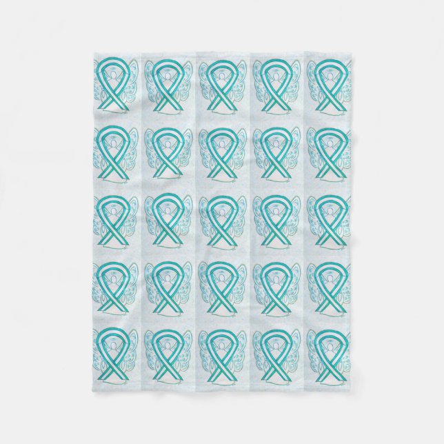Cervical Cancer Awareness Ribbon Fleece Blankets (Front)
