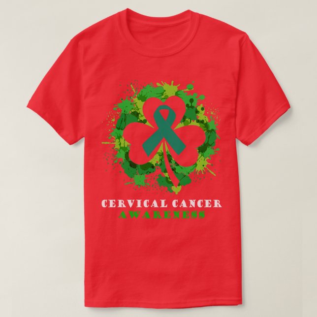 Cervical Cancer Awareness Ribbon Shamrock Saint Pa T-Shirt (Design Front)