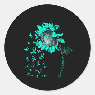Cervical Cancer Awareness Sunflower Teal Ribbon  Classic Round Sticker