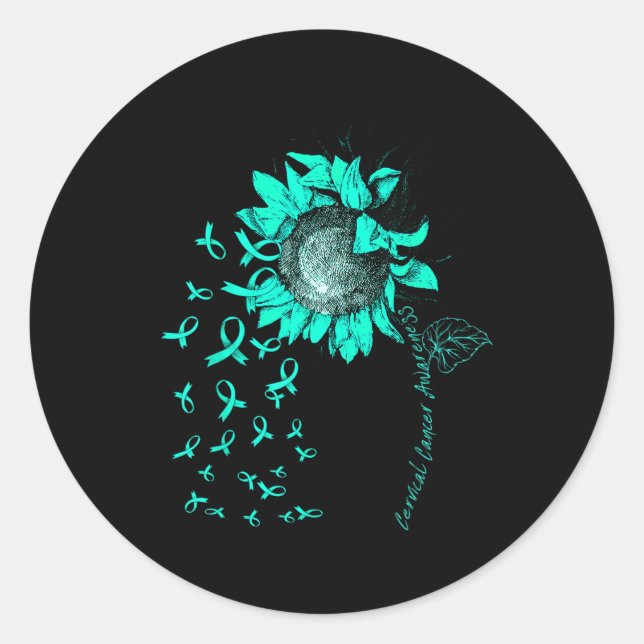 Cervical Cancer Awareness Sunflower Teal Ribbon  Classic Round Sticker (Front)
