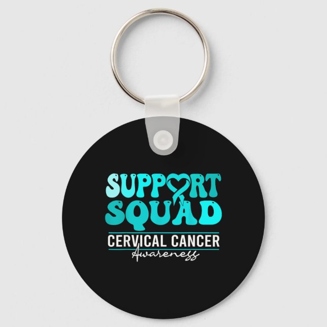 Cervical Cancer Awareness suprt squad groovy Key Ring (Front)
