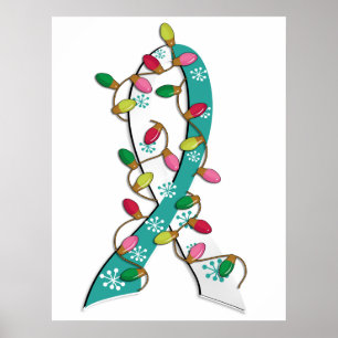 Cervical Cancer Christmas Lights Ribbon Poster