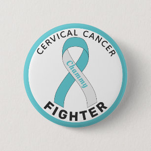 Cervical Cancer Fighter Ribbon White Button