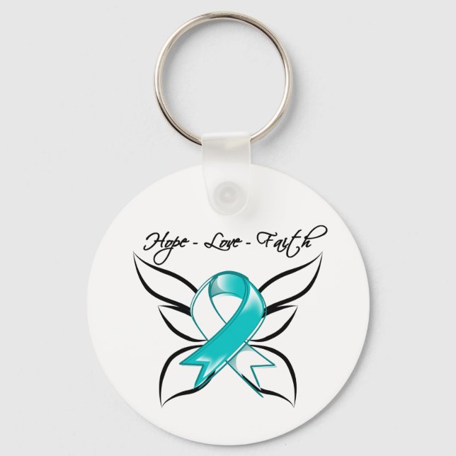Cervical Cancer Hope Love Faith Key Ring (Front)