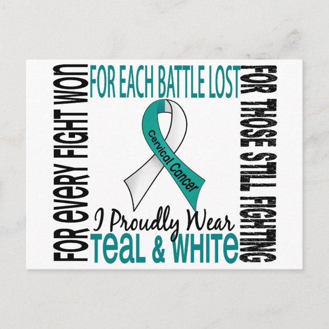 Cervical Cancer I Proudly Wear Teal And White 2 Postcard (Front)